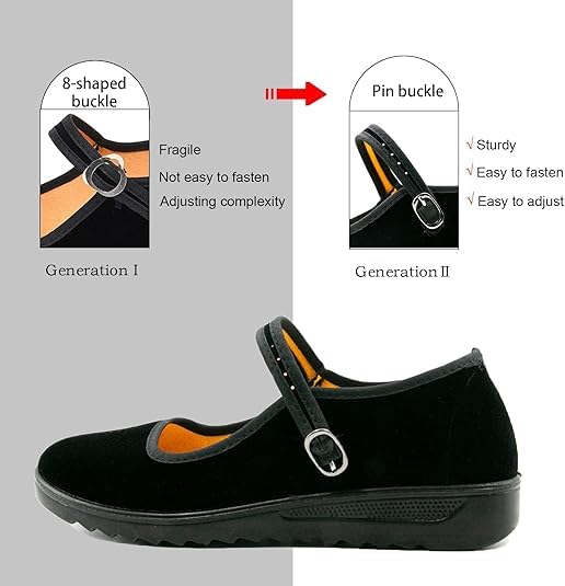 AioTio Women's Velvet Mary Jane Shoes Old Beijing Cloth Shoes Dance Shoes with Adjustable Tightness(8) Black - Image 4