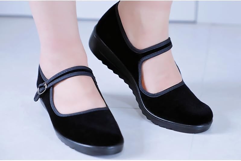 AioTio Women's Velvet Mary Jane Shoes Old Beijing Cloth Shoes Dance Shoes with Adjustable Tightness(8) Black - Image 2
