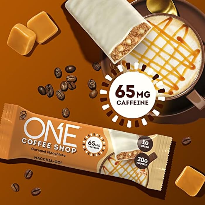 ONE Coffee Shop Caffeinated Protein Bars, Caramel Macchiato, Gluten Free with 20g Protein and 65mg of Caffeine Energy, Pantry Staples, 2.12 oz (12 Count), Packaging May Vary - Image 4