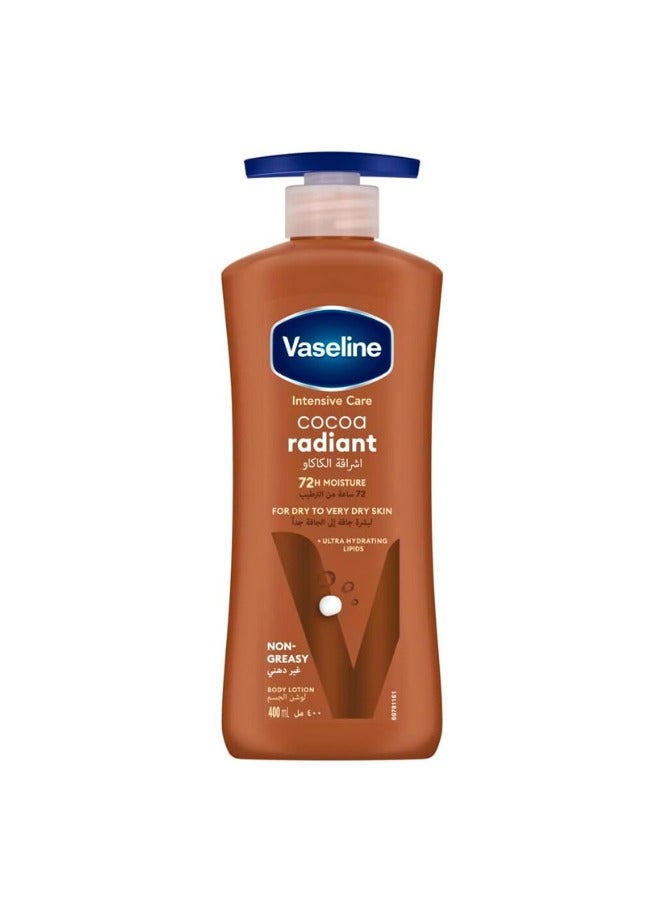 Vaseline Body Lotion Cocoa Radiant with Cocoa Butter, Non-Greasy Formula, Restores Glow To Dull, Dry Skin, 400ml - Image 1