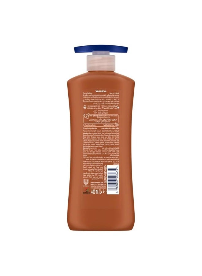 Vaseline Body Lotion Cocoa Radiant with Cocoa Butter, Non-Greasy Formula, Restores Glow To Dull, Dry Skin, 400ml - Image 2