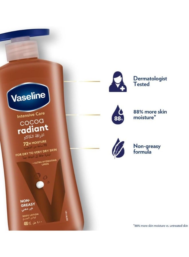 Vaseline Body Lotion Cocoa Radiant with Cocoa Butter, Non-Greasy Formula, Restores Glow To Dull, Dry Skin, 400ml - Image 5