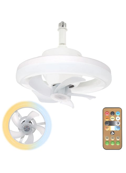 Ceiling Fan with LED Light, 3 Color Dimmable(Warm/Neutral/Cool), 360° Rotating Oscillating Fan, E27 Base Extender, Suitable  for Kitchen, Bathroom, Bedroom and Home Office,Remote Control inclued