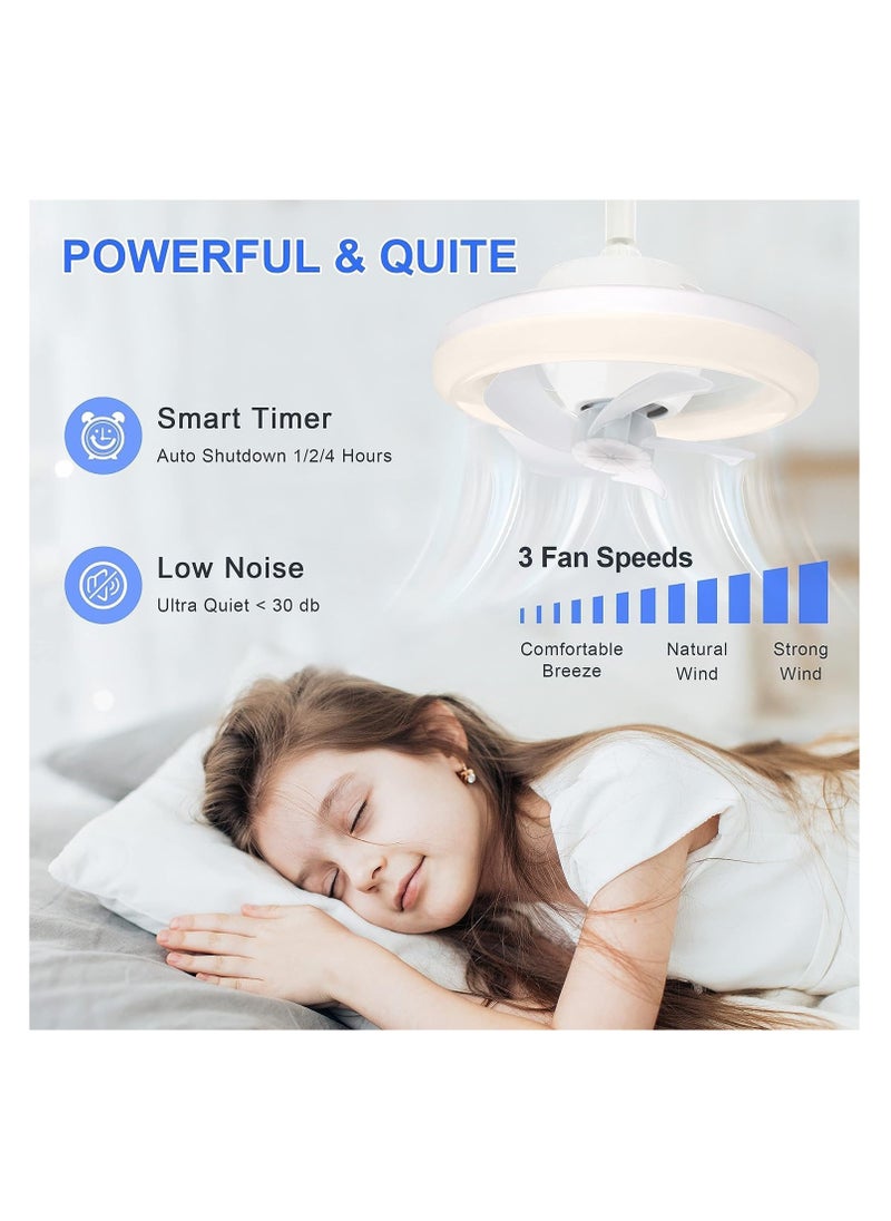 Ceiling Fan with LED Light, 3 Color Dimmable(Warm/Neutral/Cool), 360° Rotating Oscillating Fan, E27 Base Extender, Suitable  for Kitchen, Bathroom, Bedroom and Home Office,Remote Control inclued