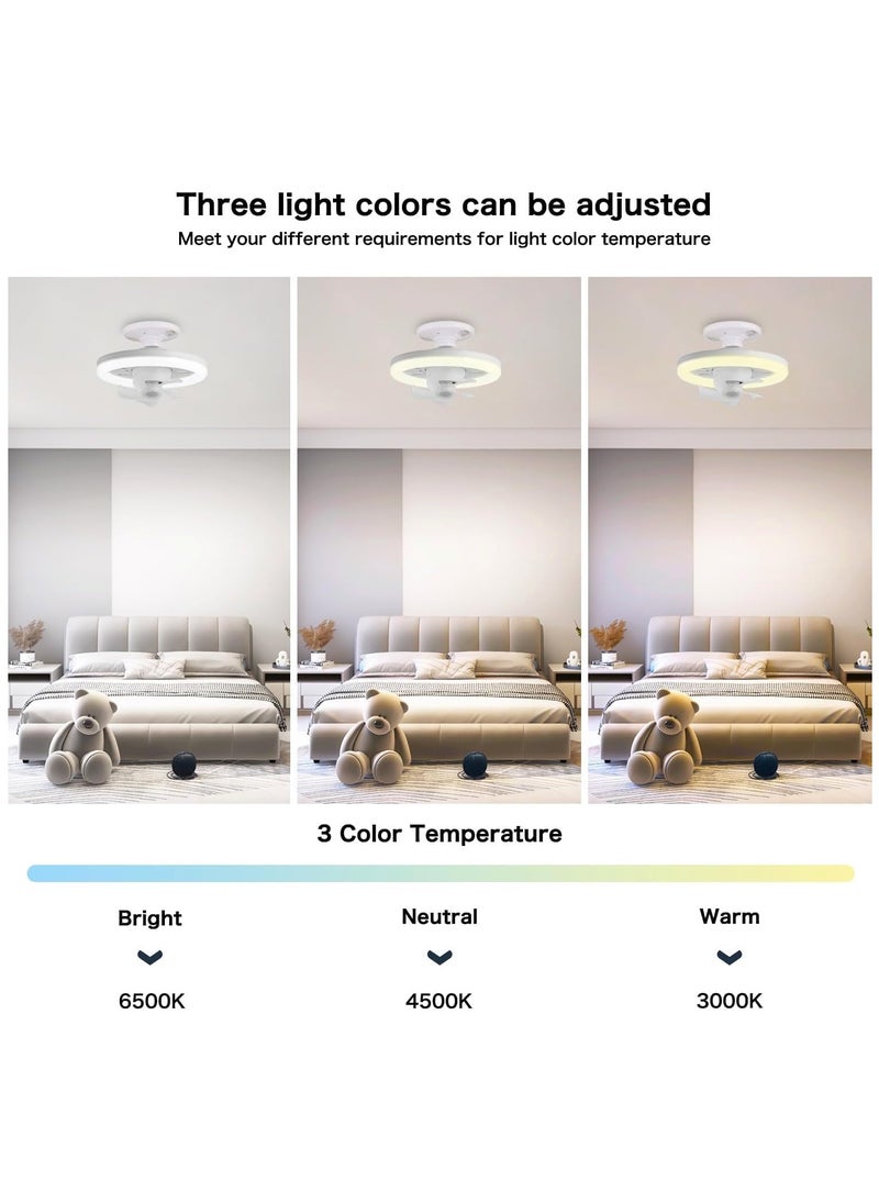 Ceiling Fan with LED Light, 3 Color Dimmable(Warm/Neutral/Cool), 360° Rotating Oscillating Fan, E27 Base Extender, Suitable  for Kitchen, Bathroom, Bedroom and Home Office,Remote Control inclued