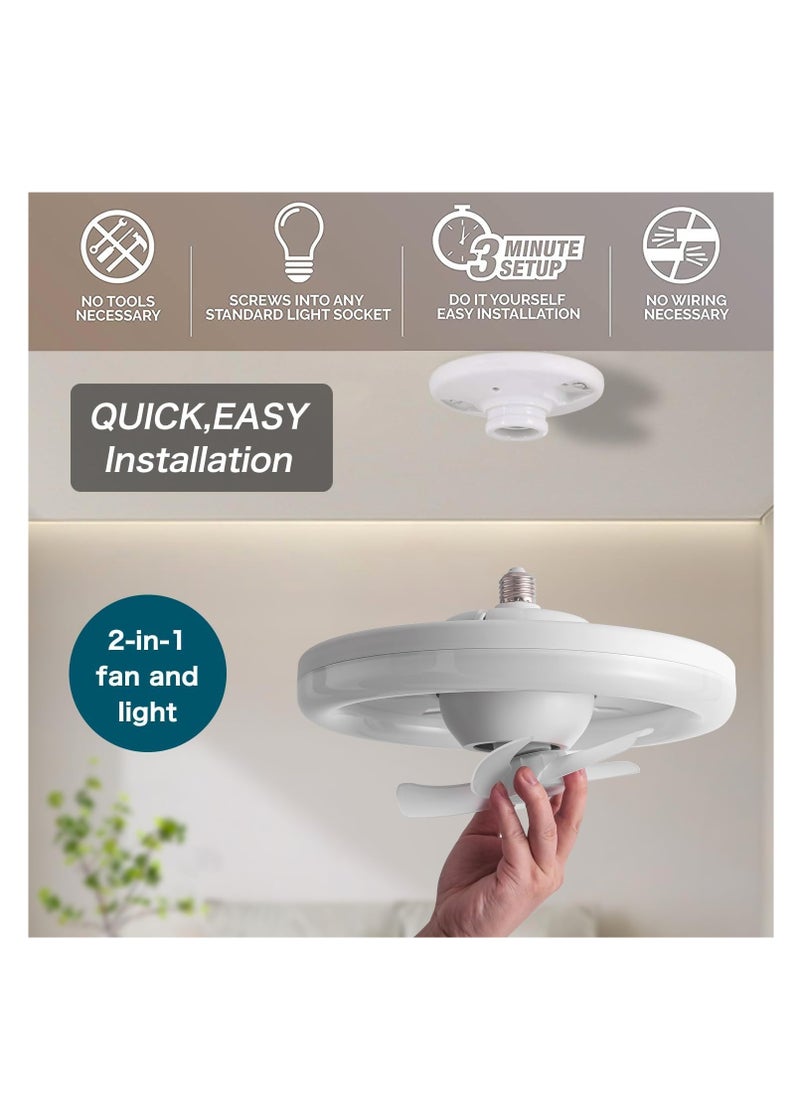 Ceiling Fan with LED Light, 3 Color Dimmable(Warm/Neutral/Cool), 360° Rotating Oscillating Fan, E27 Base Extender, Suitable  for Kitchen, Bathroom, Bedroom and Home Office,Remote Control inclued