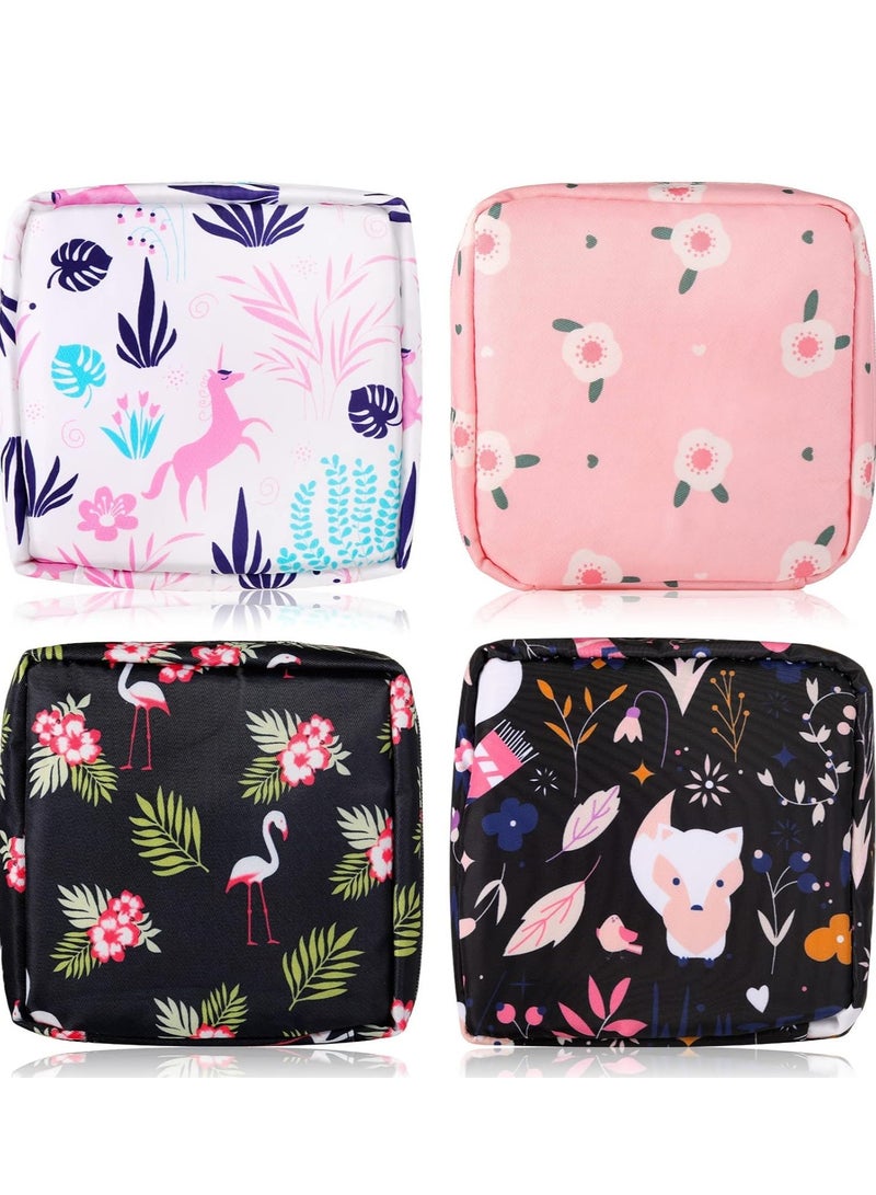 SYOSI Sanitary Napkin Storage Bag, Zipper Menstrual Pad Bag Portable Tampons Holder for Purse First Period Kit Teen Girls Store Pads Women(4Pcs)  - Image 1