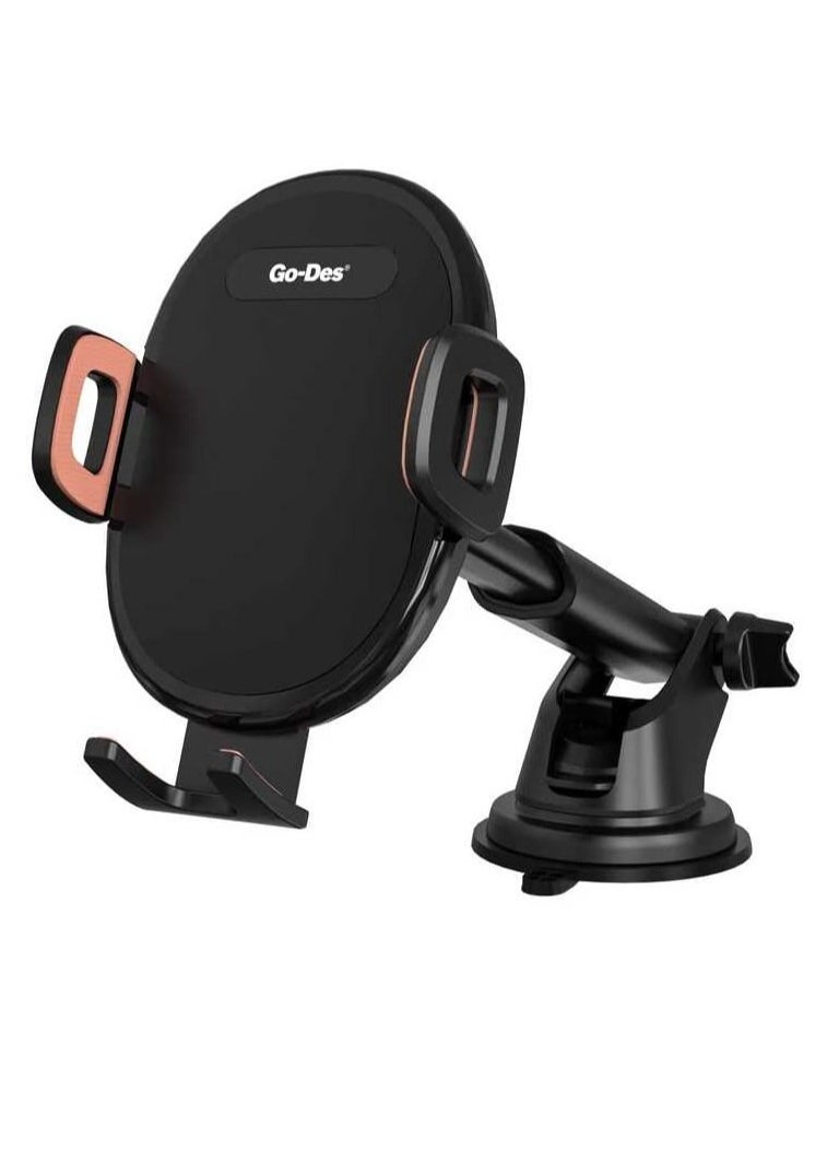 2-in-1 Mini Folding Car Mount Phone Holder – Auto-Tightening Kickstand for Secure Car Dashboard & Desk Use