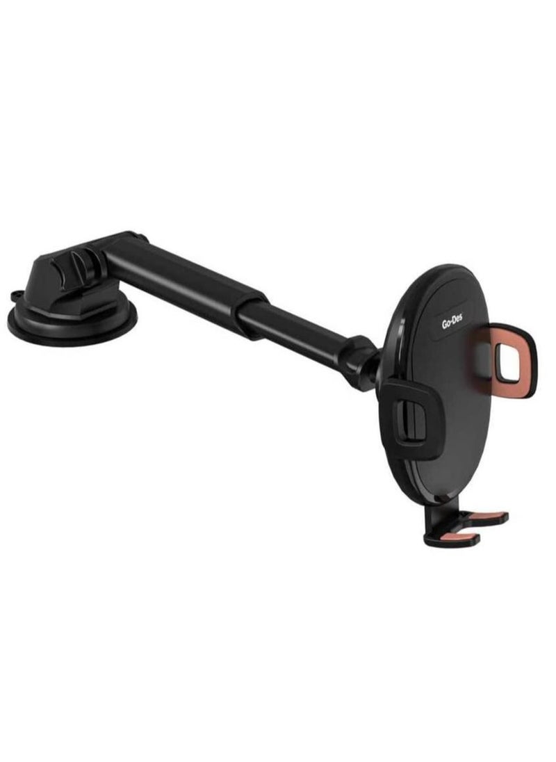 2-in-1 Mini Folding Car Mount Phone Holder – Auto-Tightening Kickstand for Secure Car Dashboard & Desk Use