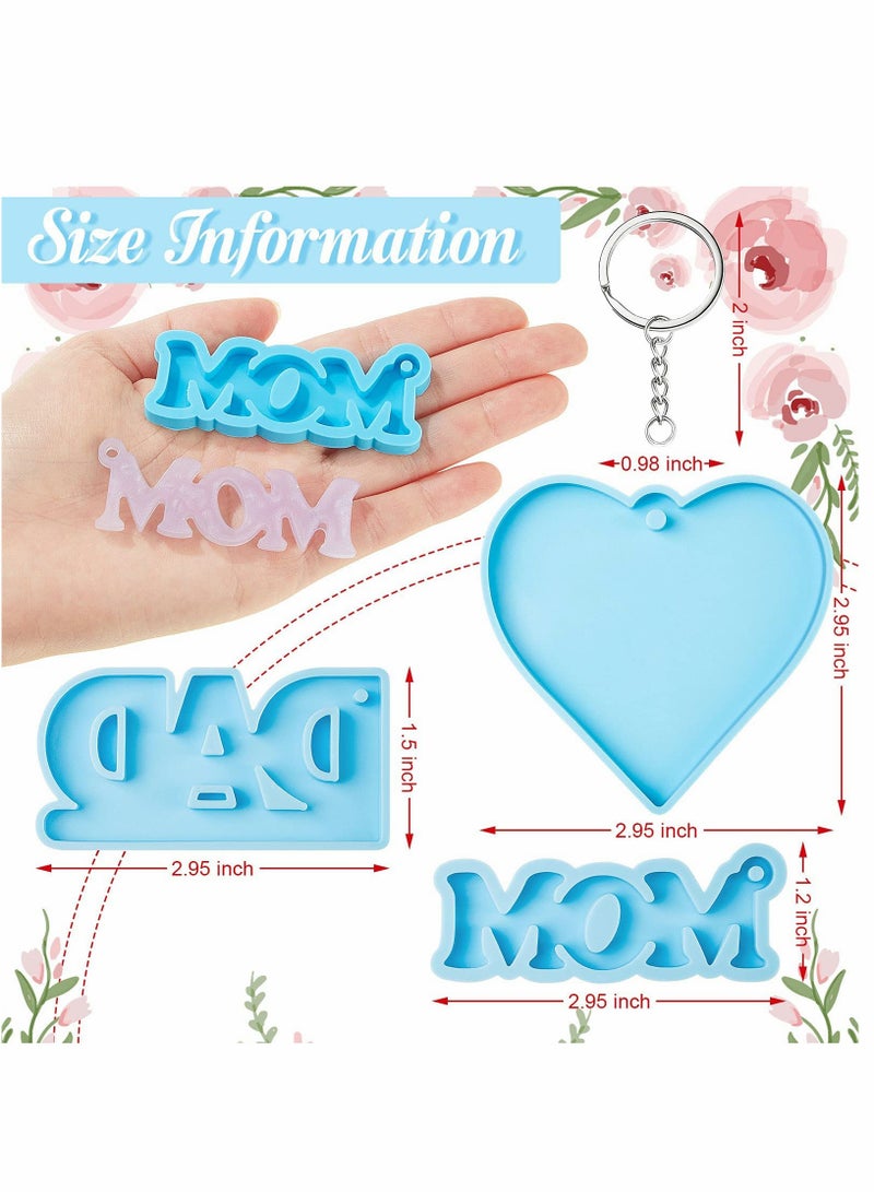 Excefore Mom Dad Keychain Resin Molds, 6 Pcs Silicone Mom Dad Letter Keychain Molds Heart Shape Keychain Pendant Mold with 10 Pieces Key Rings for DIY Keychain Jewelry Home Decorations Making Supplies - Image 2