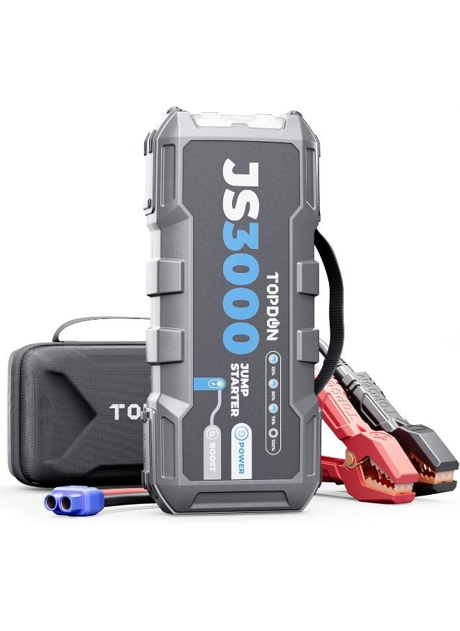 Topdon TOPDON Jump Starter Car Battery Charger, 12V 3000A JS3000 Battery Booster Jump Starter Pack for Up to 9L Gas/ 7L Diesel Engines, Portable Battery Charge with Handle Jumper Cable EVA Protection Case  - Image 1