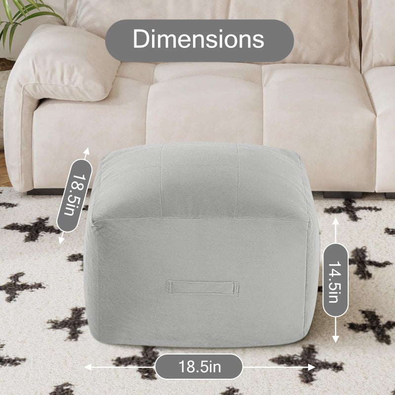 MeMoreCool Square Stuffed Pouf Ottoman Foot Rest, Floor Pouf Foot Stool with Foam Chunk Filling, Soft Stuffed Ottoman Footrest for Living Room, Light Grey - Image 2