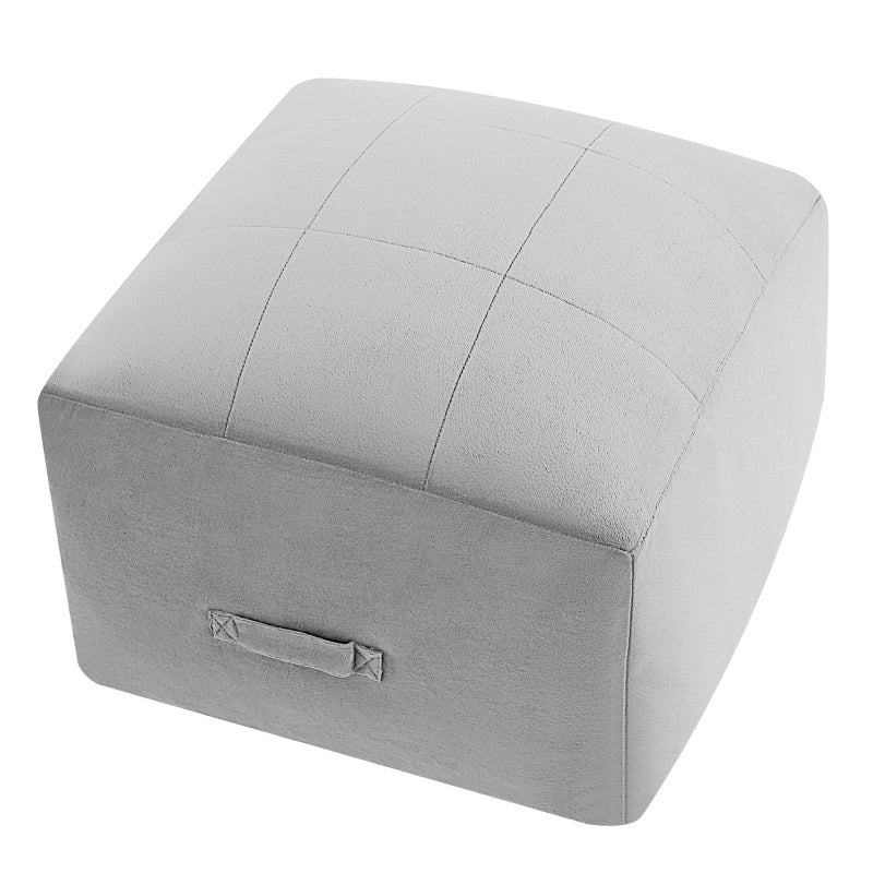 MeMoreCool Square Stuffed Pouf Ottoman Foot Rest, Floor Pouf Foot Stool with Foam Chunk Filling, Soft Stuffed Ottoman Footrest for Living Room, Light Grey - Image 1