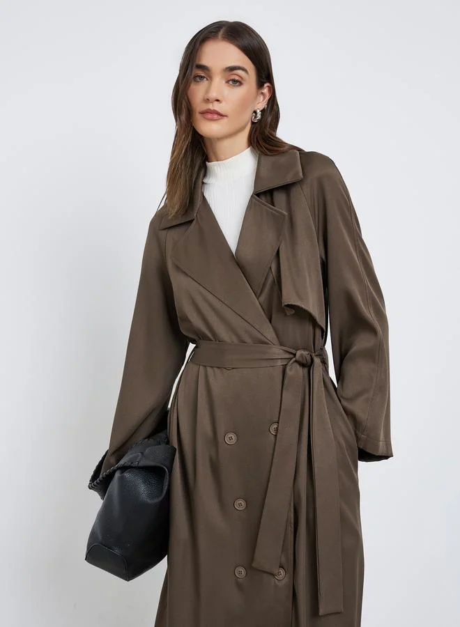 Styli Styli Brown Regular Fit Midi Trench Coat
