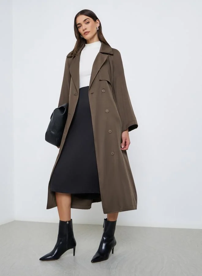 Styli Brown Regular Fit Midi Trench Coat