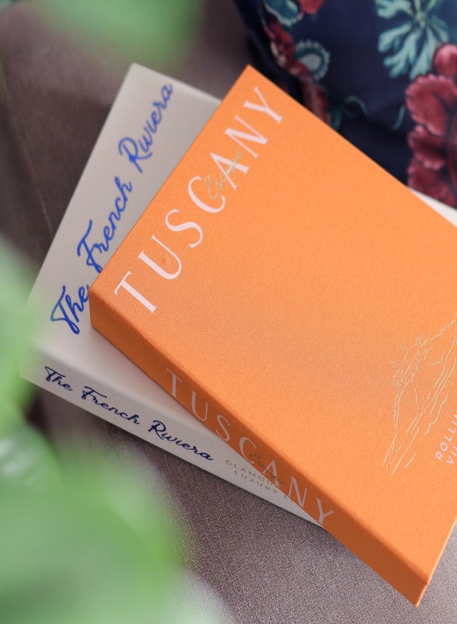 كتب ديكور منزلية - كتب كتانية برتقالية وبيضاء بتصميم كتب صناعية: كتاب صناعي أنيق للرفوف، غرفة المعيشة، رف الموقد، المدخل، وطاولة القهوة - صندوق تخزين كتب صناعية قابل للتكديس، طقم من قطعتين - Image 3