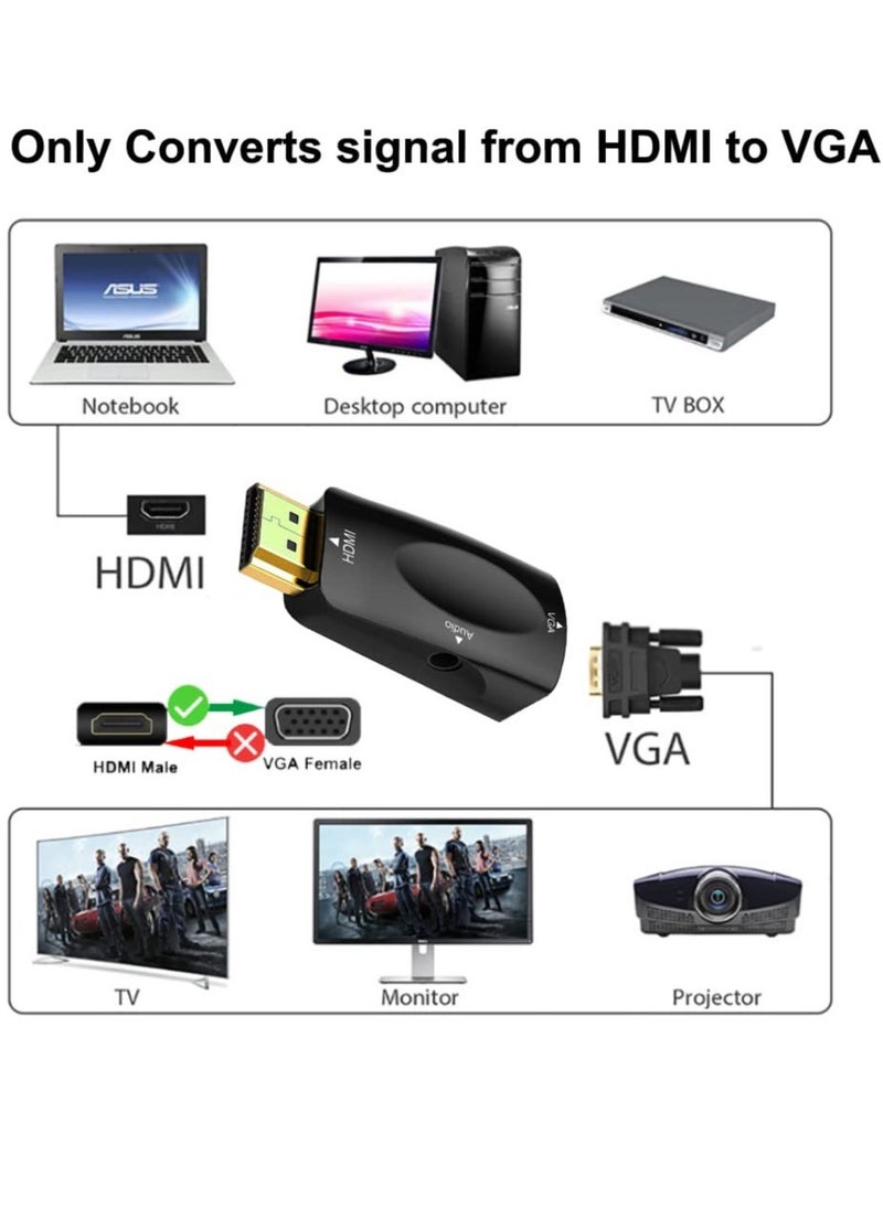 محول HDMI إلى VGA 2-pack، محول HDMI إلى VGA للكمبيوتر، محول HDMI ذكر إلى VGA أنثى 1080P فيديو للكمبيوتر، سطح المكتب، اللابتوب، PC، الشاشة، البروجيكتور، HDTV، Raspberry Pi، Roku، Xbox والمزيد - Image 2