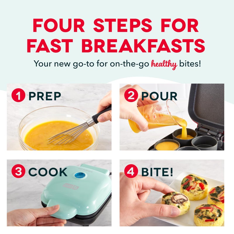 Dash Deluxe Egg Bite Maker - Electric Egg Bite Maker for Healthy Protein Snacks - Quick Cleanup, Space-Saving Design & Non-Slip Feet - 4 Servings, Aqua - Image 4