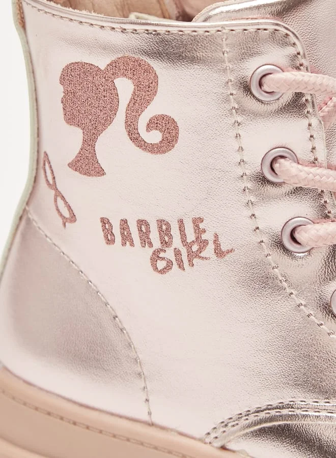 Barbie Girls Printed Ankle Boots With Lace-Up Closure