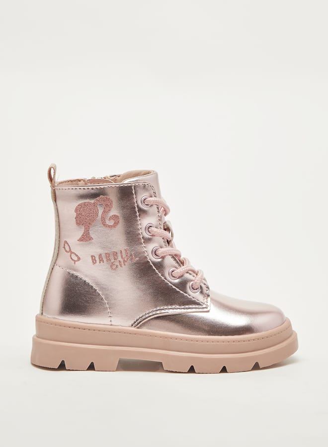 Barbie Girls Printed Ankle Boots With Lace-Up Closure - Image 1