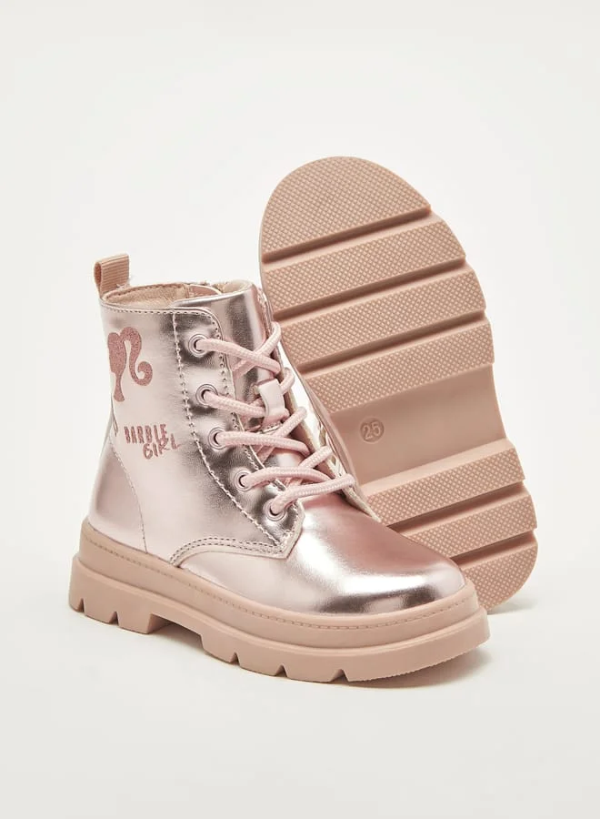 Barbie Girls Printed Ankle Boots With Lace-Up Closure