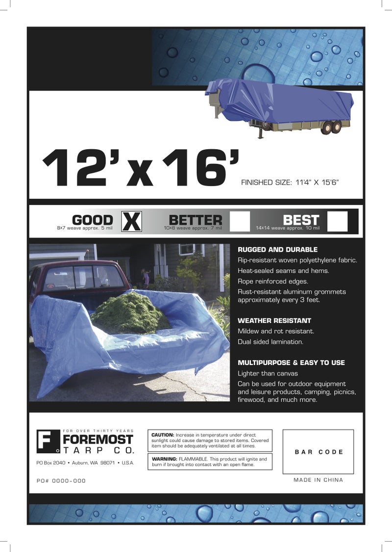 Dry Top 12' x 16' Foremost Tarp 81216 Blue Cut Size 5-Mil Tarp - Image 3
