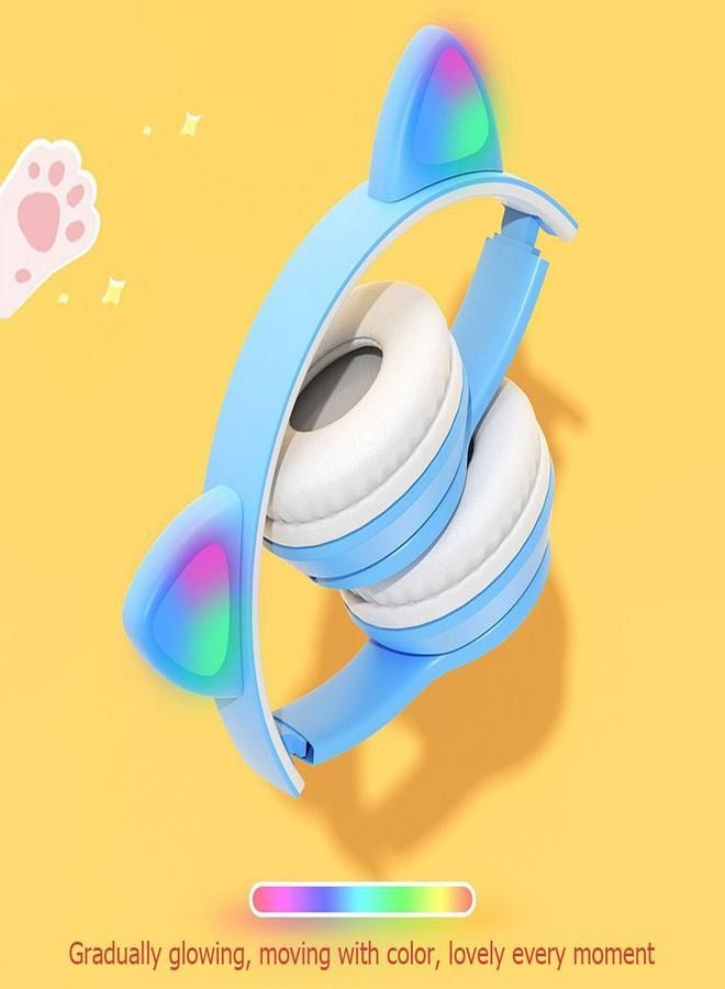 P47 Wireless Gaming Headset, Bluetooth 5.0 Cat Ear Headphones, Kids Headphones,LED Light Up Bluetooth Over Ear Headphones for Kids and Adults Wearing (BLUE) - Image 2