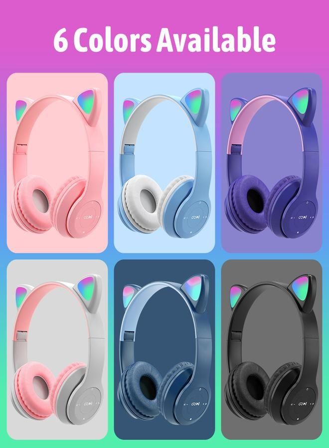 P47 Wireless Gaming Headset, Bluetooth 5.0 Cat Ear Headphones, Kids Headphones,LED Light Up Bluetooth Over Ear Headphones for Kids and Adults Wearing (BLUE) - Image 4