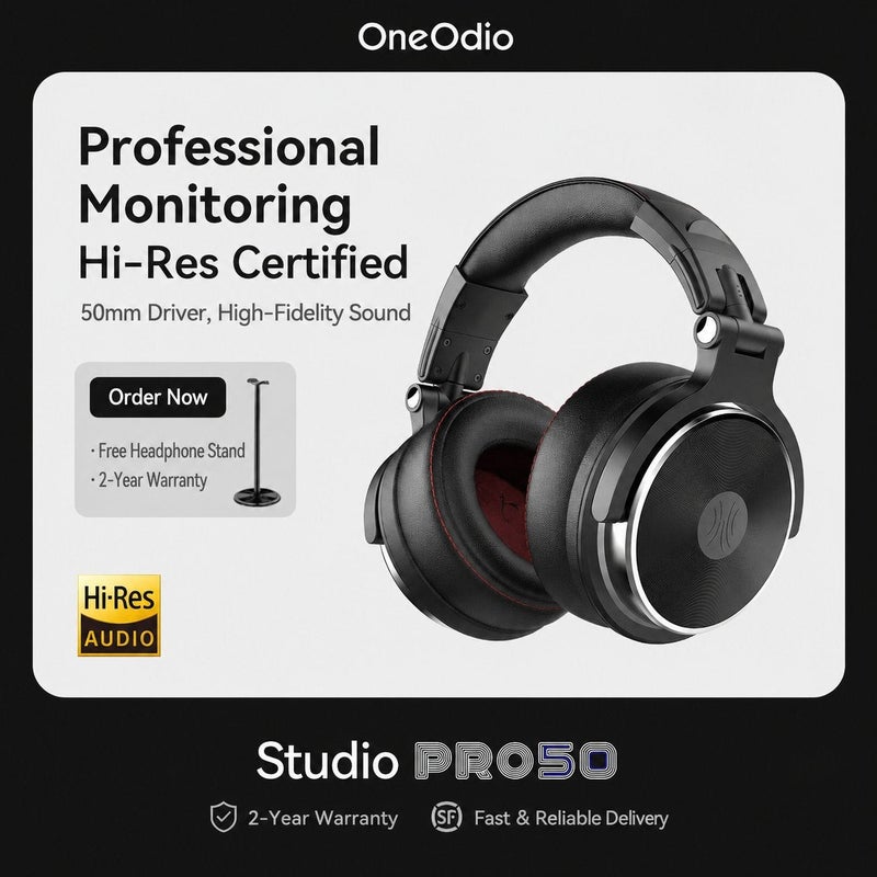 OneOdio Pro50 Closed-Back Over-Ear Studio Monitor Headphones with Active Noise Cancellation - Image 2