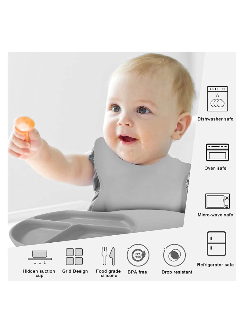 PLAY 17 Pieces Baby Feeding Silicon Utensils with suction including Spoons Bib Cup and Infant Suction Plate with Lid - Image 4