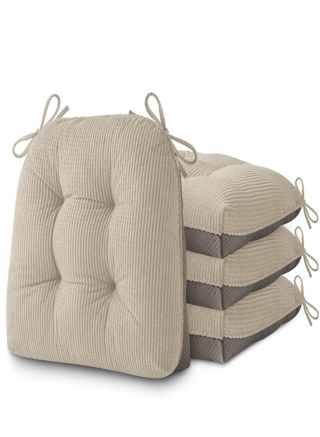 AddGrace Dining Chair Cushions Set of 4 Non-Slip Bottom Kitchen Chair Pads with Ties for Indoor Kitchen Furniture Comfy Soft Seat Cushions for Dining Room 18 x 16 x 3inch Cream - Image 1