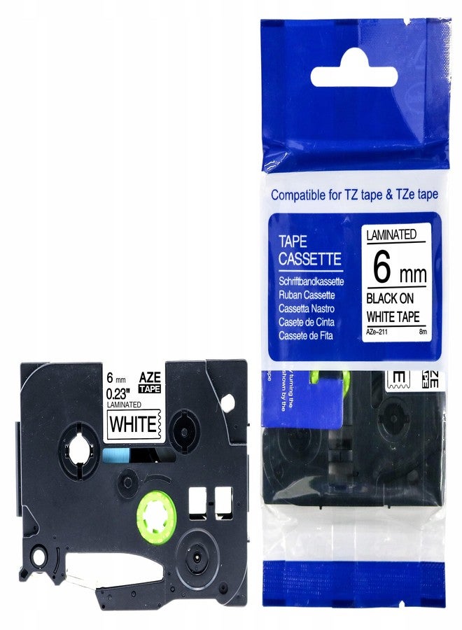 Autm Compatible for Brother TZE 211 Label Tape Cassette Black on White Tape 6mm X 8 Meters - Image 1