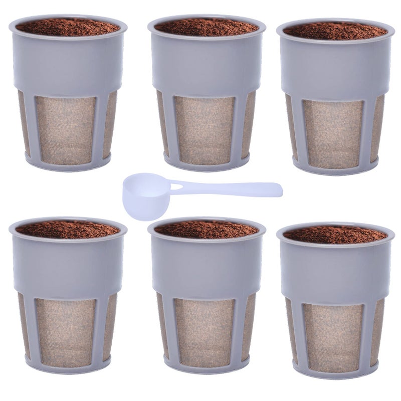 Podoy K250 Extra Reusable Coffee Inner Filter for Compatible with Keurigg My K Cup 20 K300 K350 K375 K400 K450 K475 Universal Grey Pack of 6 with Coffee Spoon