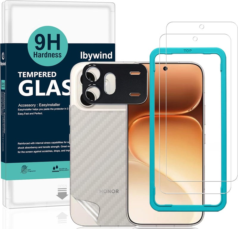 ايبيويند حامي شاشة لهاتف Honor 600 5G، عبوة مزدوجة، زجاج مقسّى بصلابة 9H مع حامي عدسة الكاميرا، أداة تثبيت سهلة، خالٍ من الفقاعات، يدعم فتح بصمة الإصبع، مضاد للتحطم، مضاد للخدش - Image 1