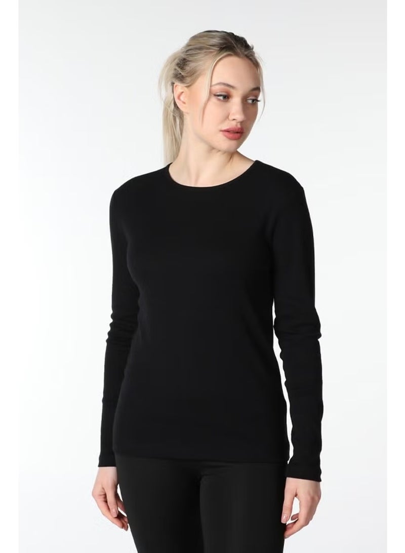 Defy's Women's Long Sleeve Crew Neck T-Shirt Black - Image 1