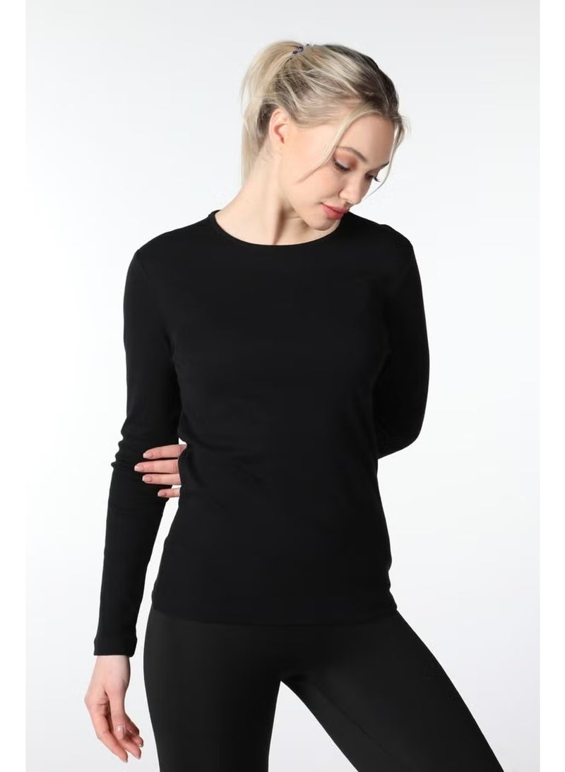 Defy's Women's Long Sleeve Crew Neck T-Shirt Black - Image 2