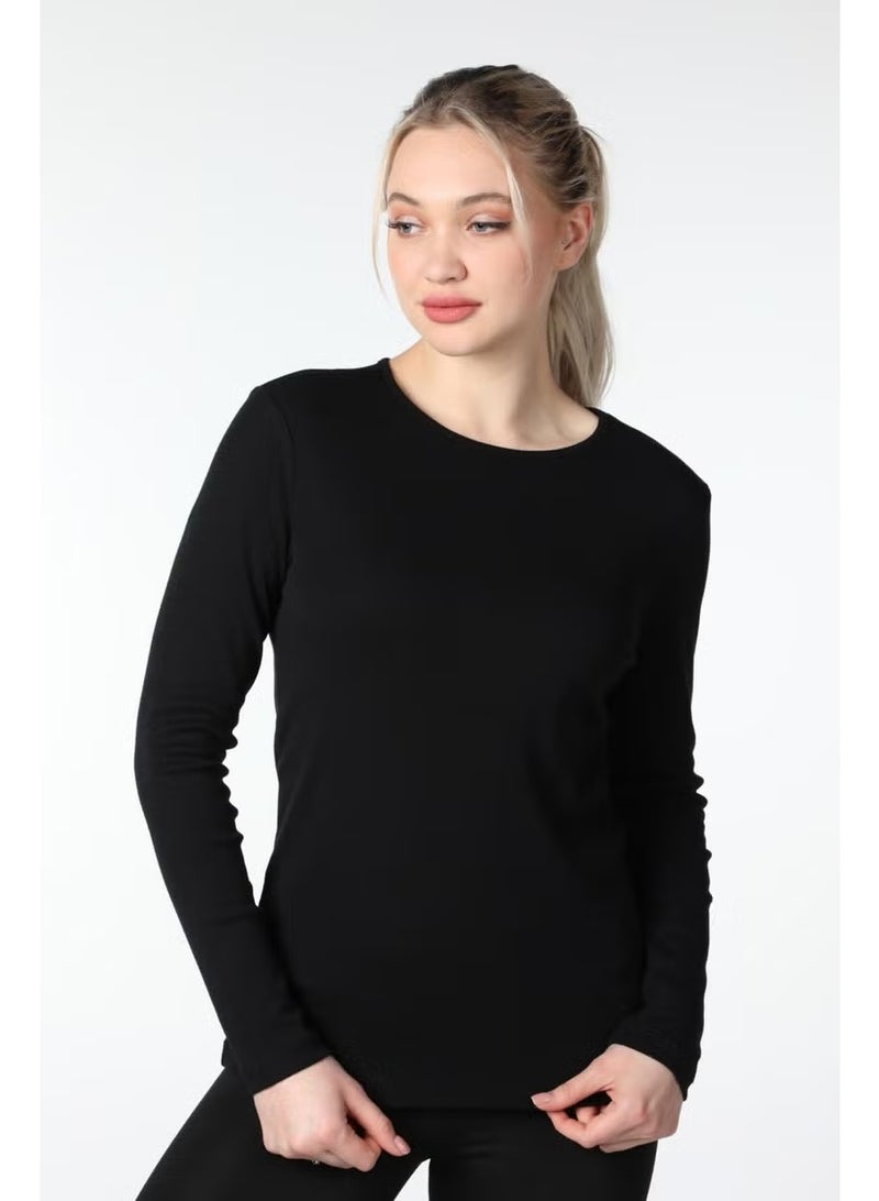 Defy's Women's Long Sleeve Crew Neck T-Shirt Black - Image 4