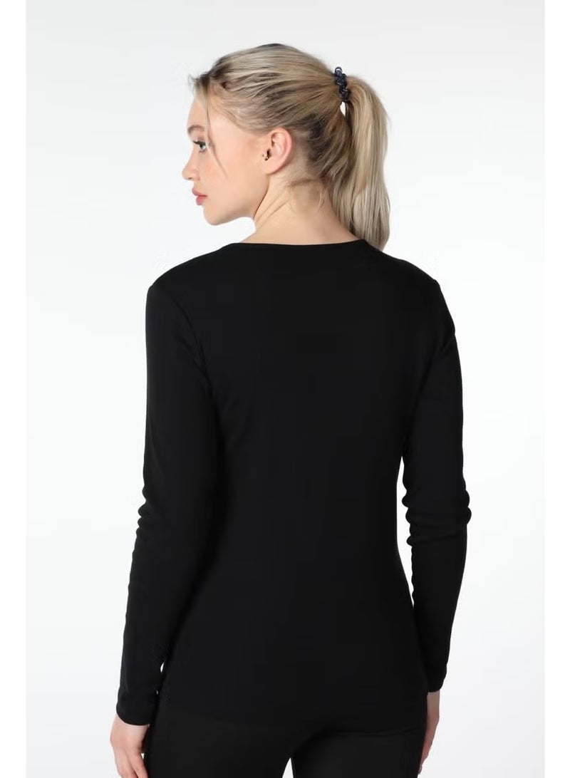 Defy's Women's Long Sleeve Crew Neck T-Shirt Black - Image 3