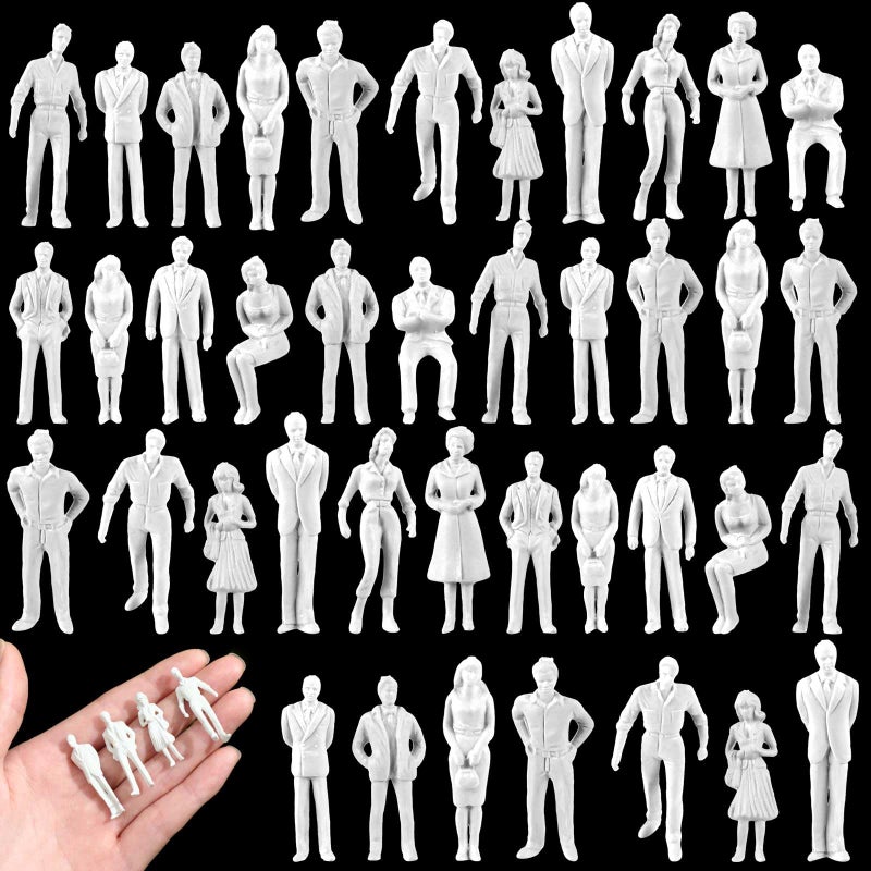 Namalu 50 Pcs Miniature People Architectural 1: 50 Scale Model Trains White Unpainted Mini People Figures Standing and Sitting Mini People Diorama Figures for Architectural Project Miniature Scenes - Image 1