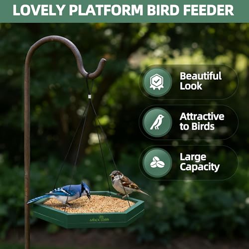 MIXXIDEA Platform Bird Feeder Tray, Hanging Bird Feeders for Outdoors, Wooden Seed Tray Mesh Seed Platform for Garden Yard Outside Decoration Attracting for Wild Birds (1pk-Green) - Image 5
