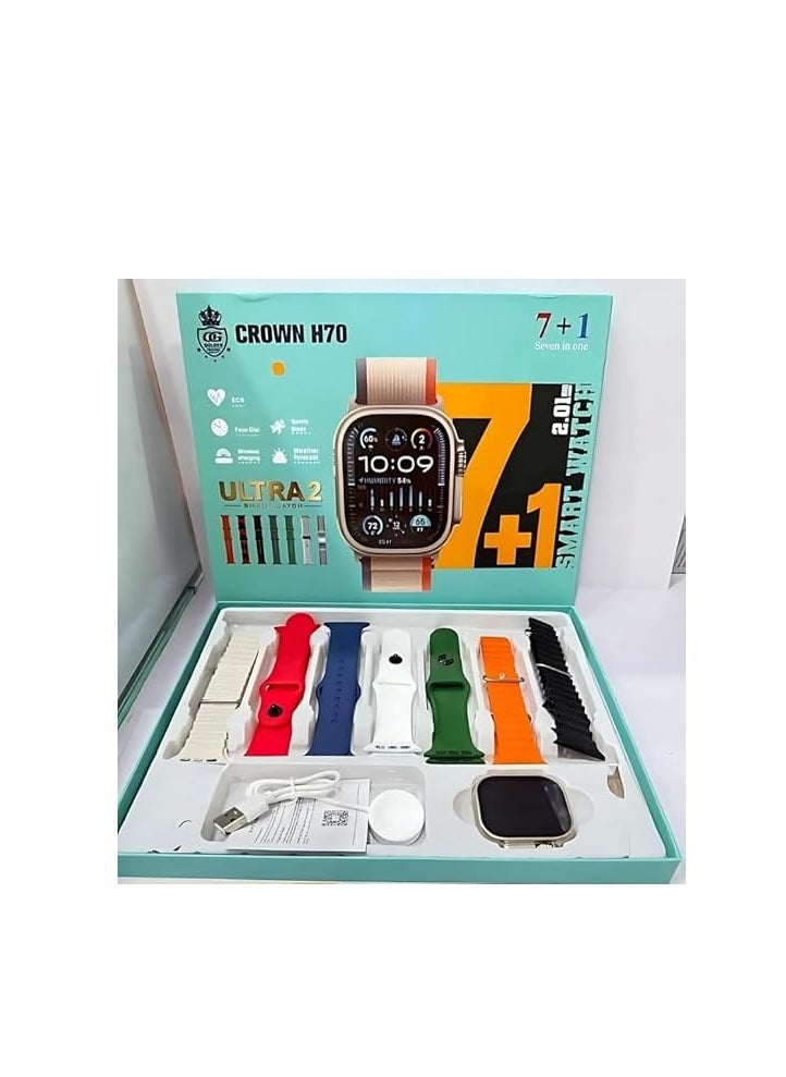 Crown - H70 Ultra 2 Men's Smart Watch - 7-in-1 Straps, Fitness Tracker, Heart Rate and Sleep Monitor, Water Resistant, Stylish Design, iOS & Android Compatible - Image 1