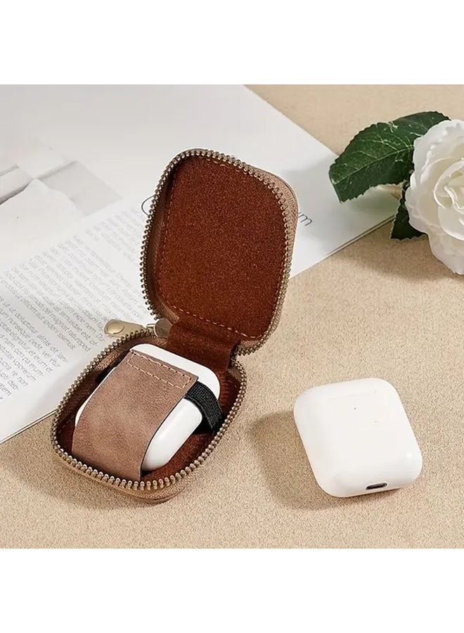 Light Pink Faux Leather AirPods Case Shockproof Protective Cover With Zipper - Image 4