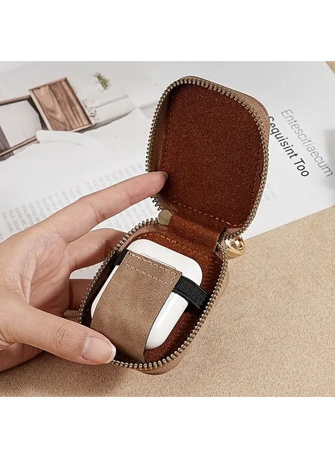 Light Pink Faux Leather AirPods Case Shockproof Protective Cover With Zipper - Image 3