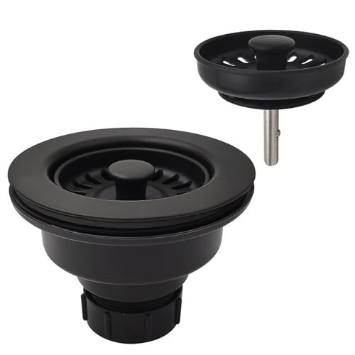 EADOT Black Polymer Drain Kitchen Sink Drain Assembly with 2 Removable Basket Strainers and Rubber Stopper for 3.5-Inch Drain Openings, Matching Color of Quartz Granite Sinks - Image 1