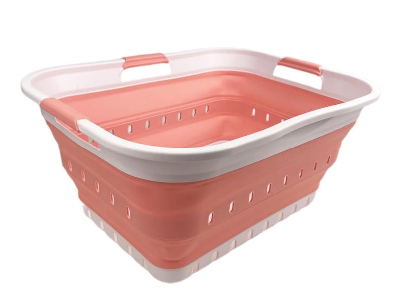 SAMMART 42L (11 gallon) Collapsible Plastic Laundry Basket - Foldable Pop Up Storage Container/Organizer - Space Saving Hamper/Basket (1, White/Quartz Pink) - Image 1