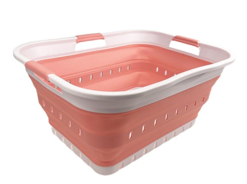 SAMMART 42L (11 gallon) Collapsible Plastic Laundry Basket - Foldable Pop Up Storage Container/Organizer - Space Saving Hamper/Basket (1, White/Quartz Pink) - Image 2