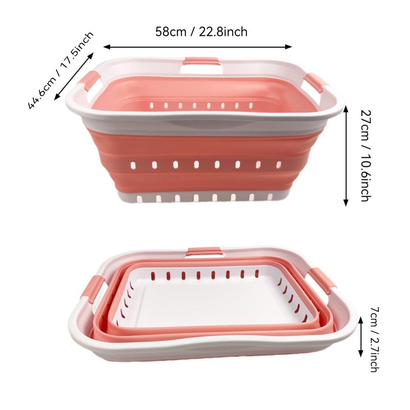 SAMMART 42L (11 gallon) Collapsible Plastic Laundry Basket - Foldable Pop Up Storage Container/Organizer - Space Saving Hamper/Basket (1, White/Quartz Pink) - Image 3