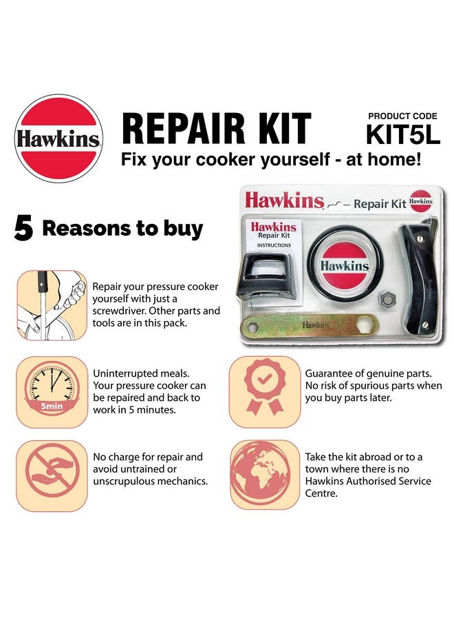 Hawkins Plastic Pressure Cooker Repair Kit With Cooker Gasket, Safety Valve, Body Handles And Spanner (Kit5L), Black Standard, 5 Liter - Image 2