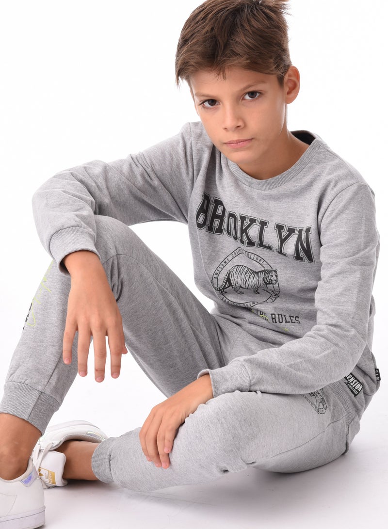 Urbasy Kids 100% Cotton Full Sleeves Sweatshirt with Joggers Set - GREY - Image 1