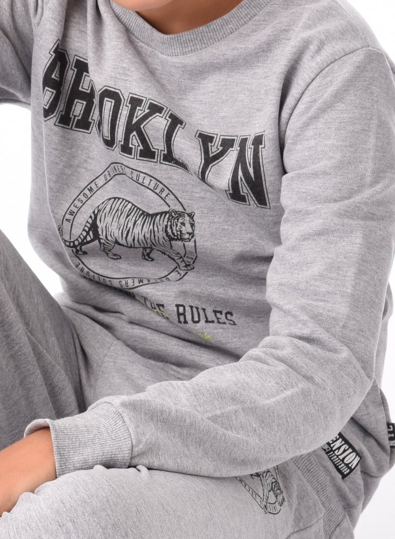 Urbasy Kids 100% Cotton Full Sleeves Sweatshirt with Joggers Set - GREY - Image 2